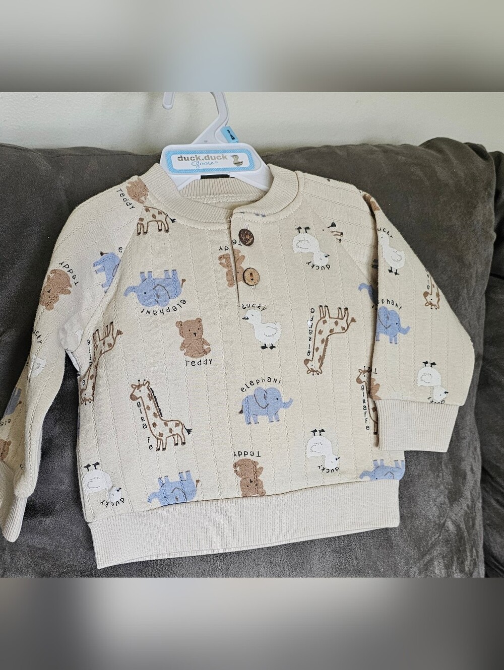 Duck Duck Goose Beige Animal Print Pullover Sweatshirt for Babies